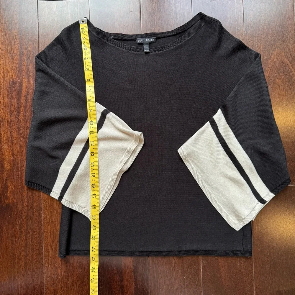 Eileen Fisher Black & Cream Drape Cardigan - Picture 5 of 9